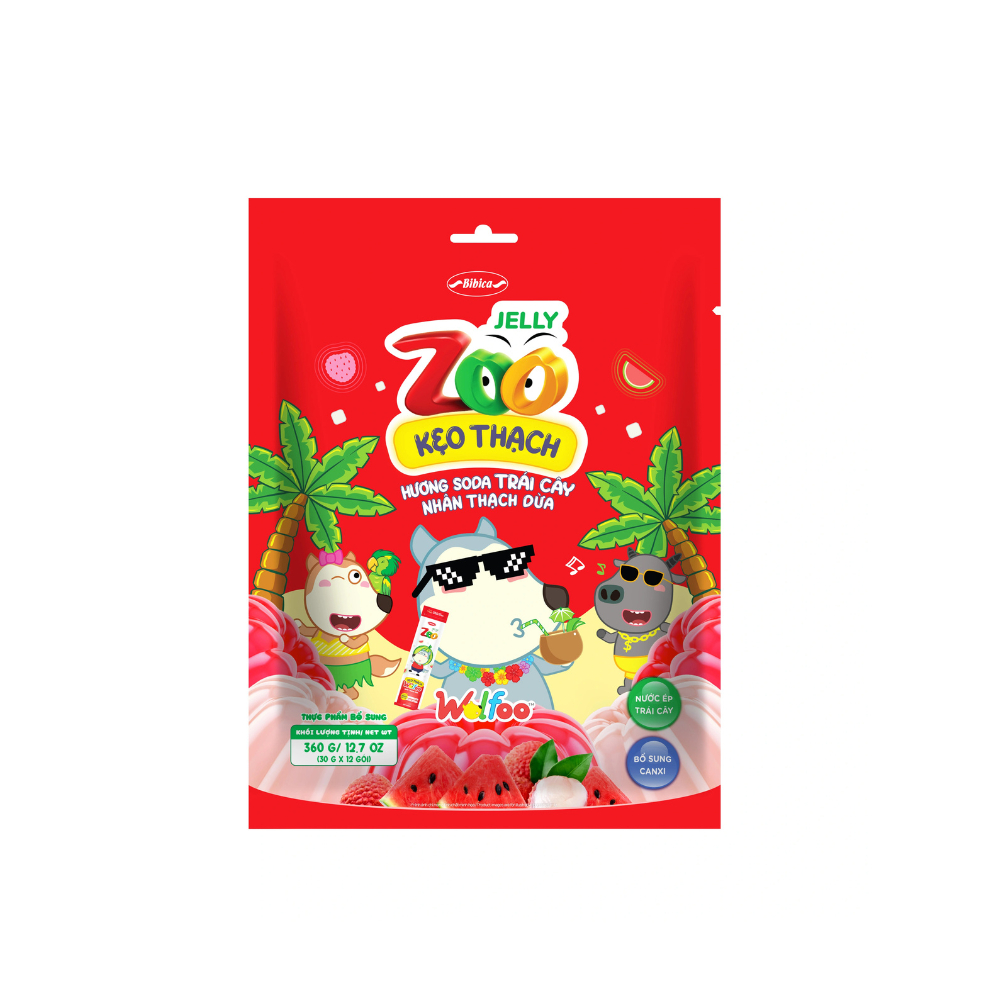 [CHÍNH HÃNG] Kẹo Thạch Zoo Jelly Nhân Thạch Dừa Bibica (Túi 360g) - Thơm Ngon, Thanh Mát