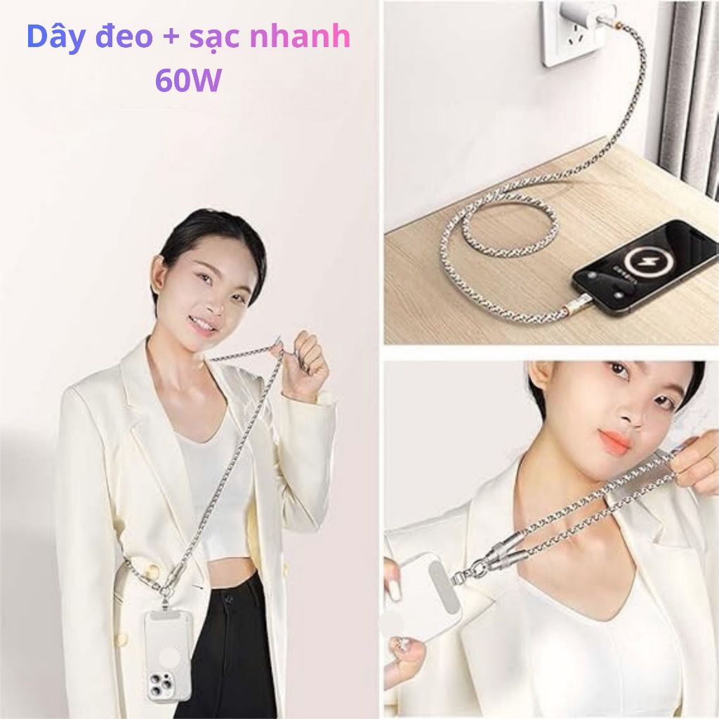 Dây đeo điện thoại có sạc nhanh 60W – Vừa đeo vừa sạc tiện lợi đeo chéo, đeo vai - ST120-AB-CB01