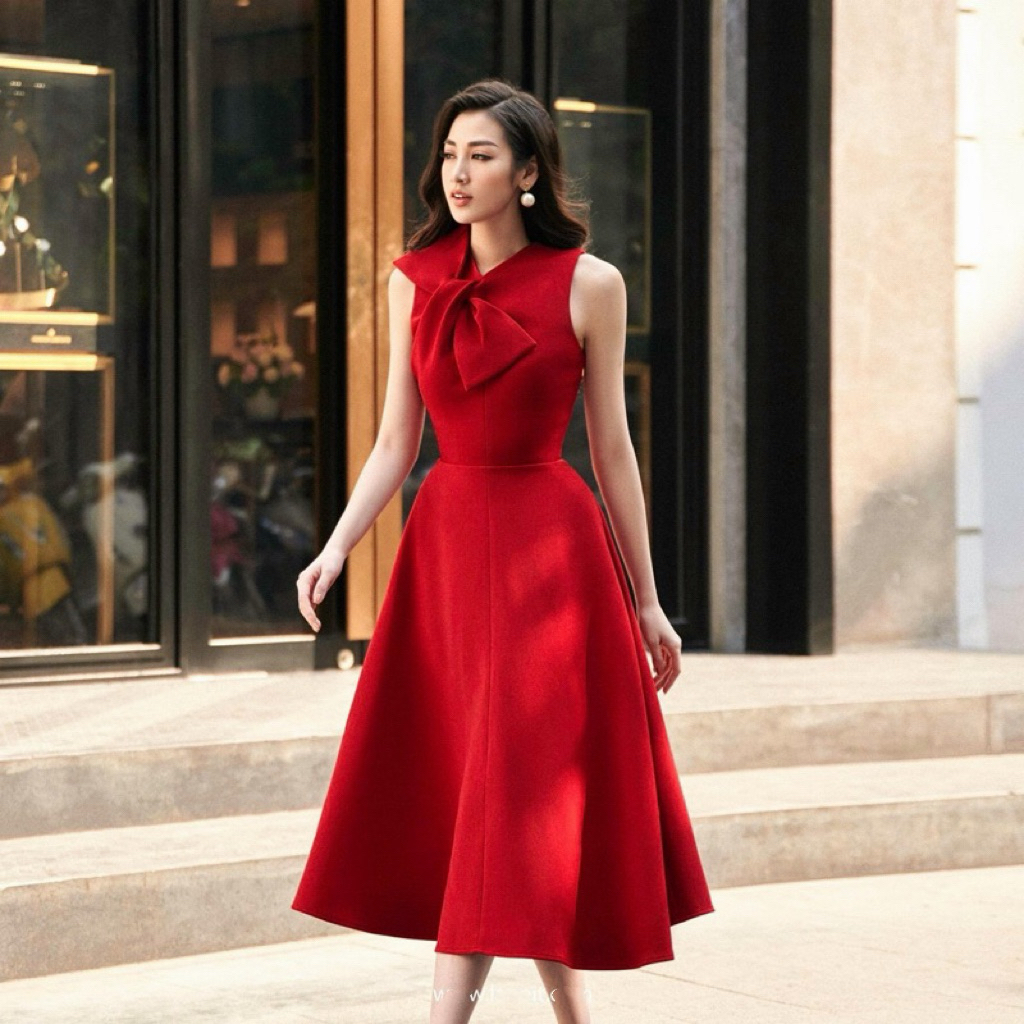 Váy SML Lane Jt Xavier Bow collar midi dress Chính hãng 100% 1890K