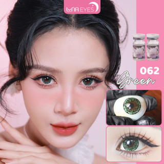   6m  Lens mắt 062 Green màu xanh vân tia mắt mèo viền đen nổi bật size lớn - brand LUNA EYES 
