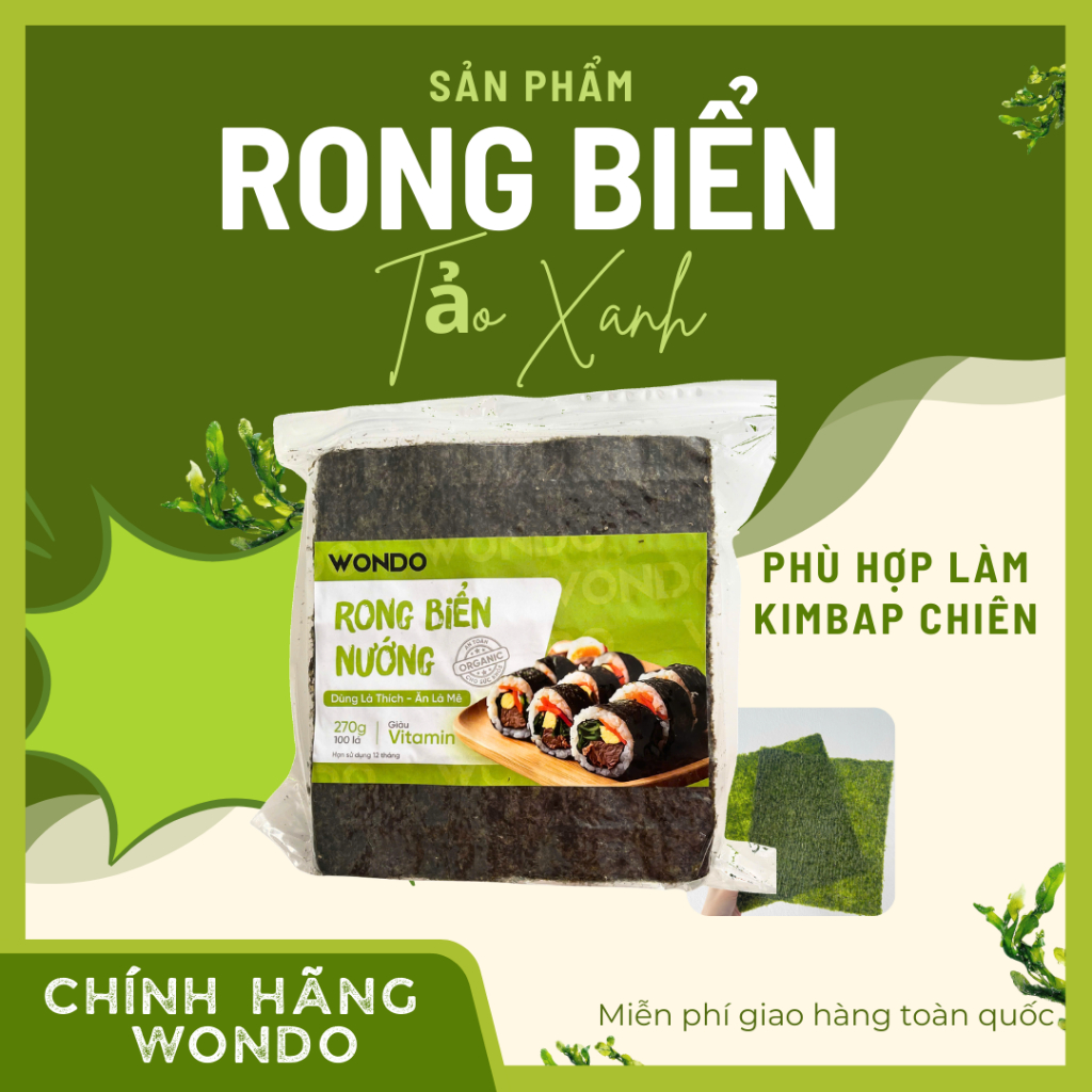 Rong biển cuộn cơm WONDO XANH - Lá kim cuộn cơm shushi, kimbap chiên 100 lá