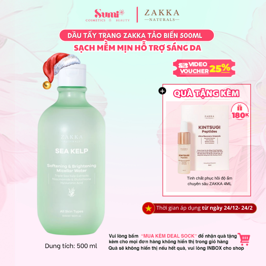 Nước tẩy trang Tảo Biển ZAKKA NATURALS sạch mềm mịn và hỗ trợ sáng da 500ml
