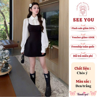  Set đồ tiểu thư dạo phố sang chảnh See You váy yếm hai dây chân váy chữ A ngắn áo sơmi tay bồng basic công sở du lịch 