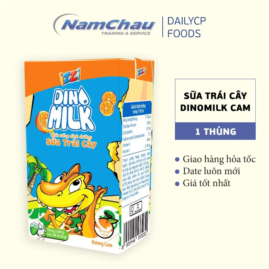 Sữa tiệt trùng vị trái cây IZZI DINOMILK cam nguyên thùng 48 hộp 110ML