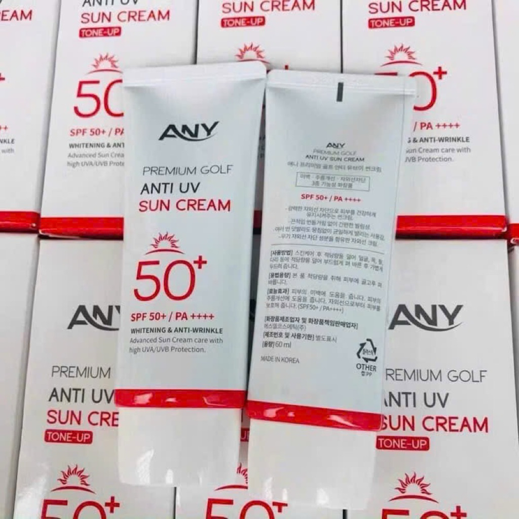 [2Tuýp + tặng 2Nạ] Kem Chống Nắng Nâng Tông ANY Premium Golf Anti UV Sun Cream Tone Up SPF50++ 60ml