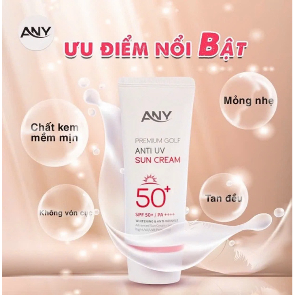 [1Tuýp + tặng 1Nạ] Kem Chống Nắng Nâng Tông ANY Premium Golf Anti UV Sun Cream Tone Up SPF50++ 60ml