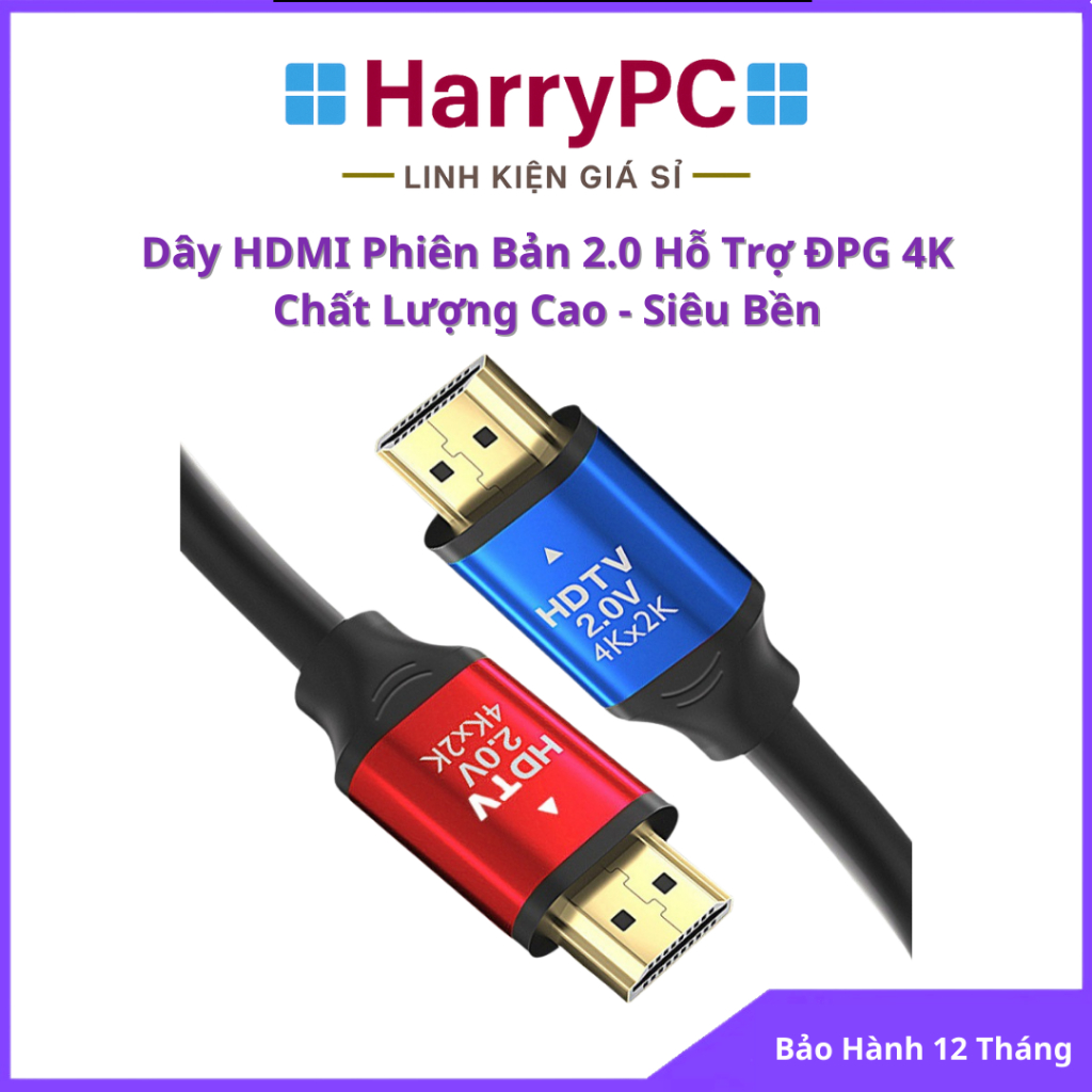 Dây Cáp HDMI 2.0 4K 60Hz - 2K 144Hz Gaming - Dây Tròn Chống Nhiễu - Đầu Mạ Vàng - Hỗ Trợ 3D, HDR