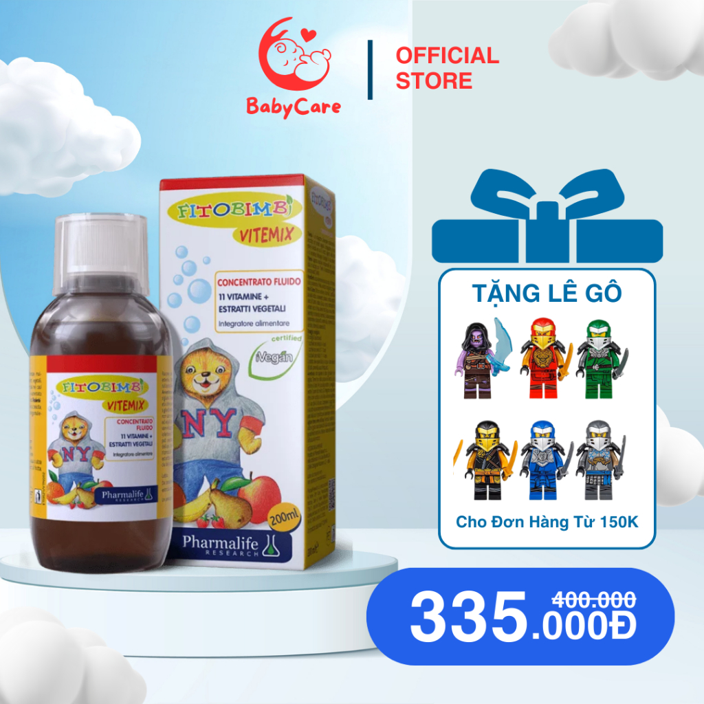 FITOBIMBI VITEMIX Vitamin tổng hợp cho bé  Bổ Sung Multi Vitamin Thực Vật, Vitamin A, D, E, B9 200ml