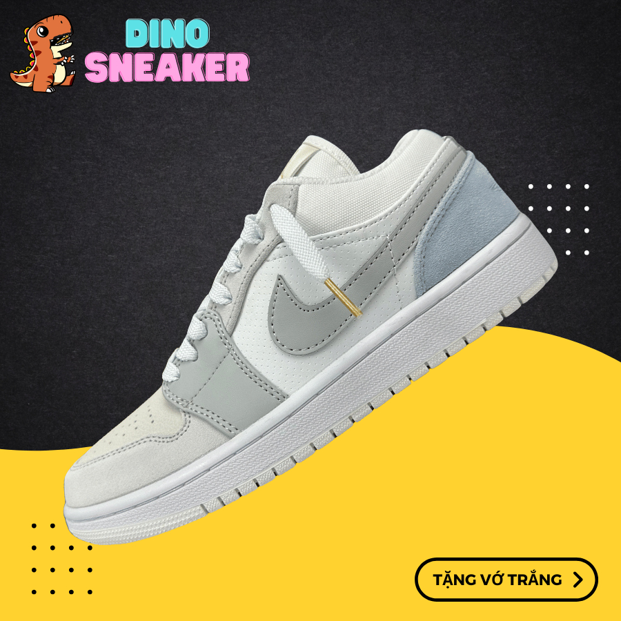 Giày Sneaker 𝓙𝓓1 Paris, Xám Trắng Gót Xanh - DinoSneaker99