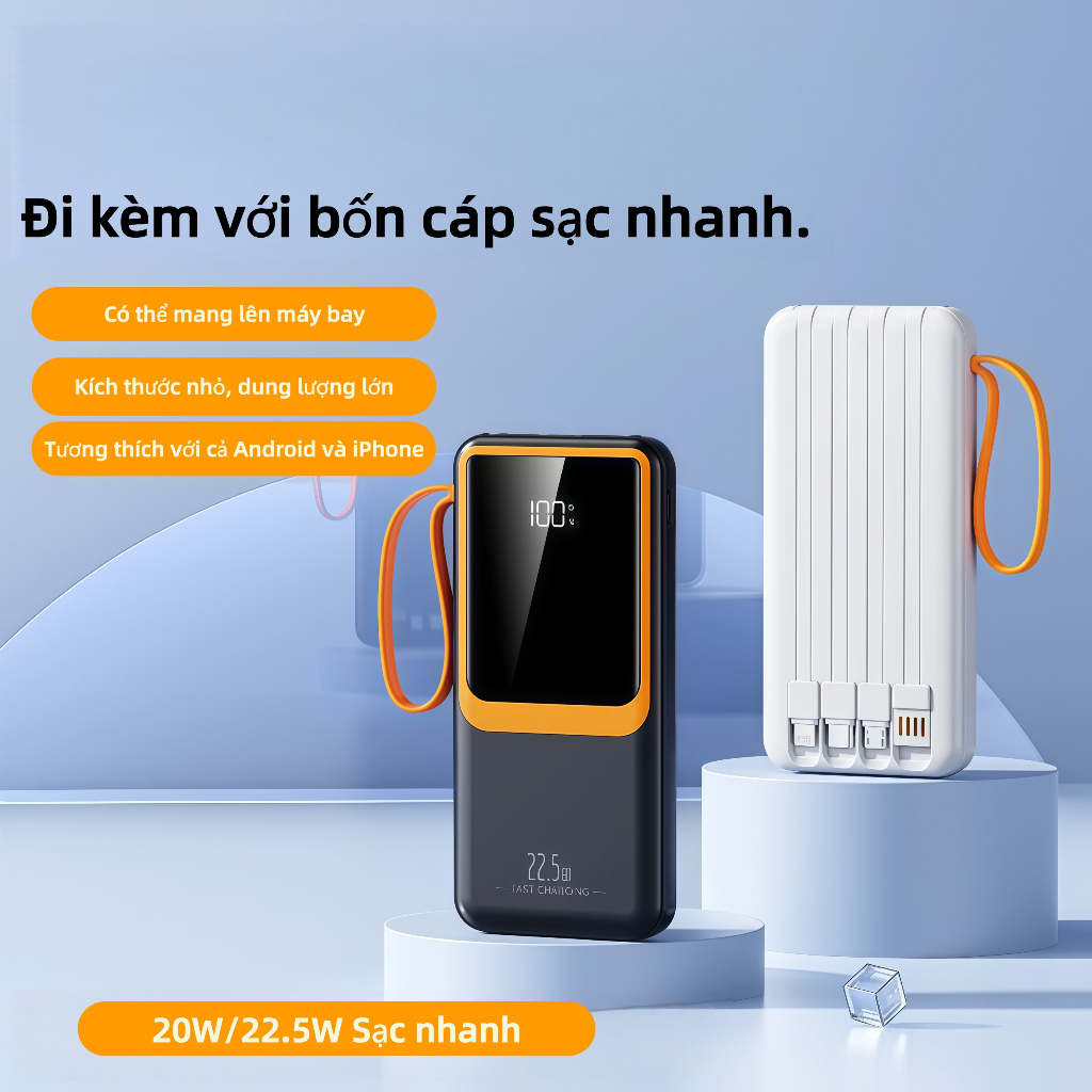 Sạc dự phòng 10000-50000mah Power Bank 22.5W - 4 Charging Ports,  LED Numeric Display，Pin dự phòng