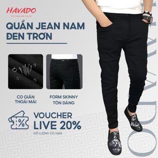  Quần jean nam HAVADOSHOP dáng rin skinny màu đen đậm trơn không rách gối chất bò cao cấp co dãn thoải mái C3 mới 