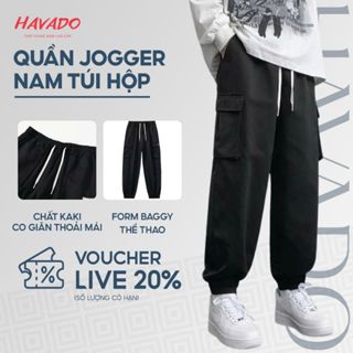  Quần jogger nam HAVADOSHOP túi hộp bo chân màu đen form baggy thể thao vải kaki cao cấp co dãn thoải mái C4 