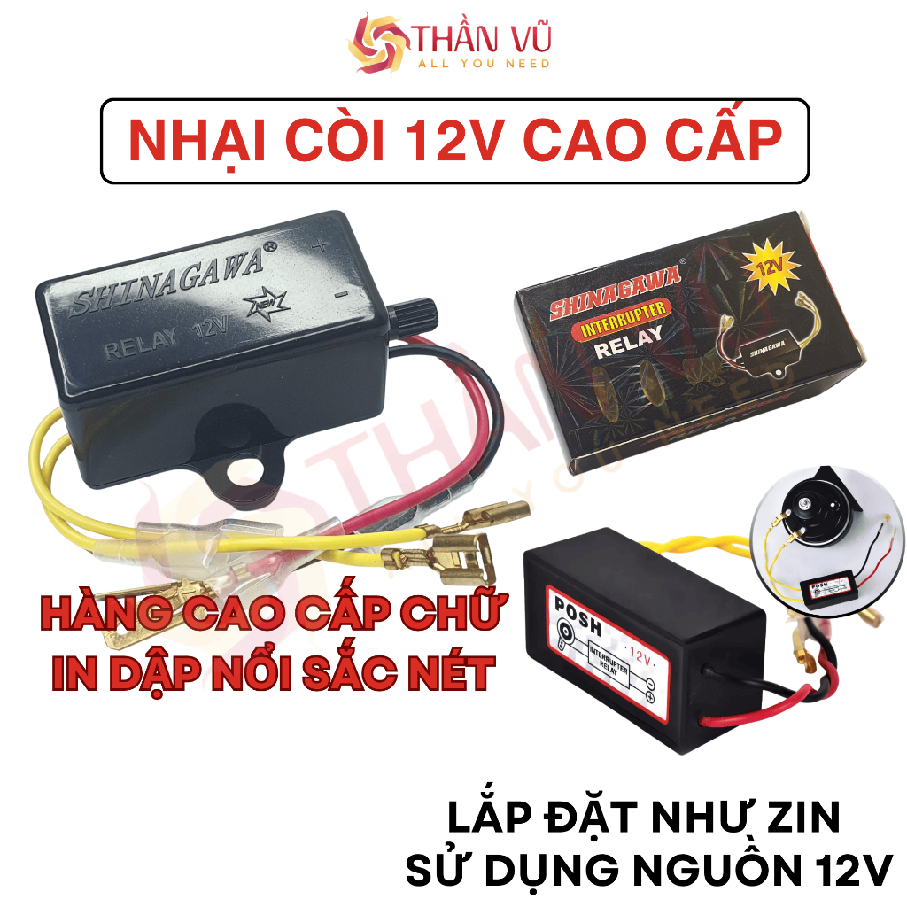 Nhại còi xe máy xe điện 12V điều chỉnh tốc độ kêu nhập khẩu cao cấp lắp cho mọi dòng xe Thần Vũ