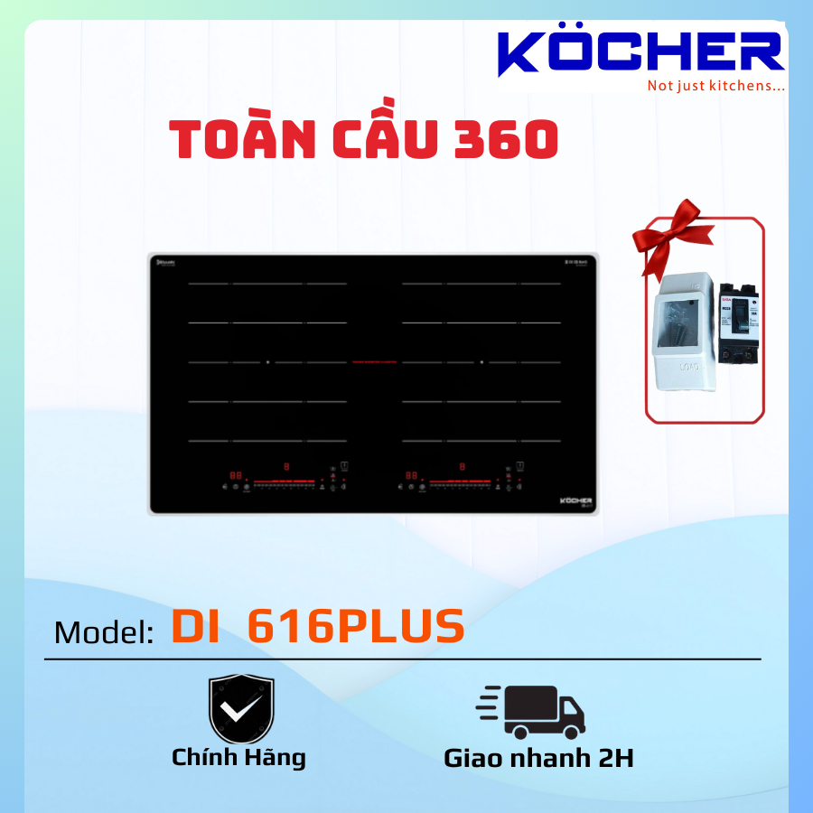 DI 616Plus / BẾP TỪ ĐÔI MALAYSIA KOCHER / Mặt kính Keramik vát cạnh bo viền Aluminum