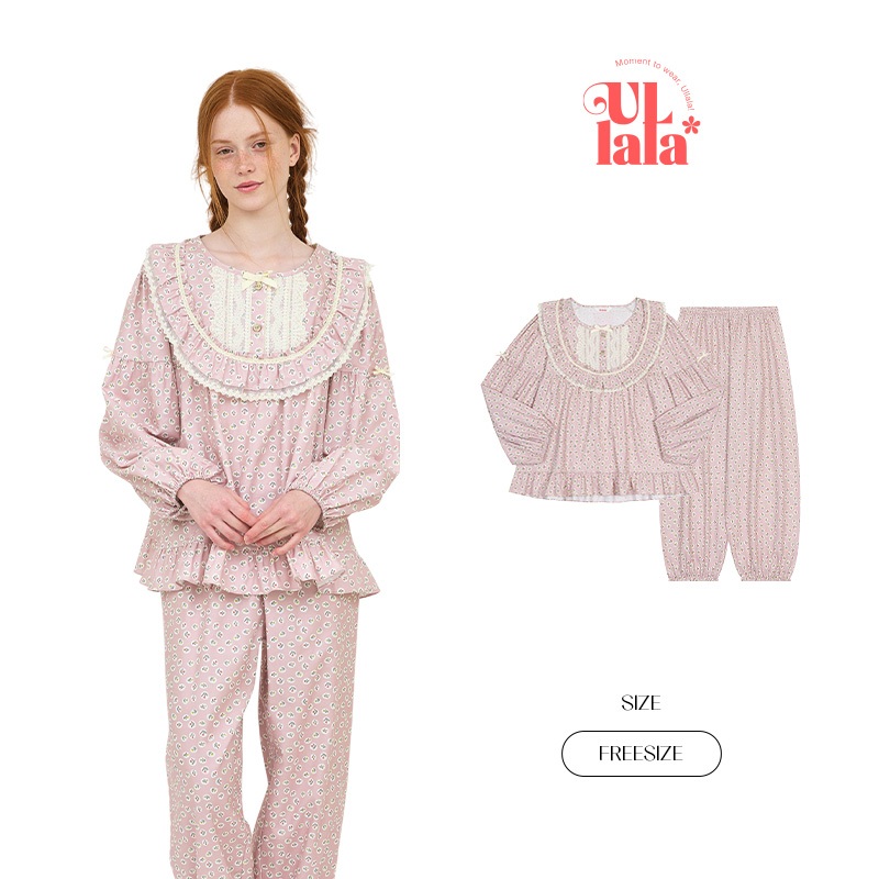 Bộ ngủ mặc nhà nữ ULLALA Annes Pebble hồng indie cotton freesize