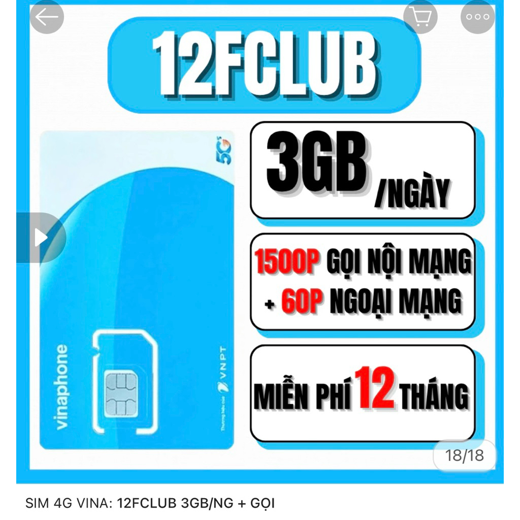 Sim Data 5G Vinaphone gói fclub và gói u1500 12 tháng /24 tháng
