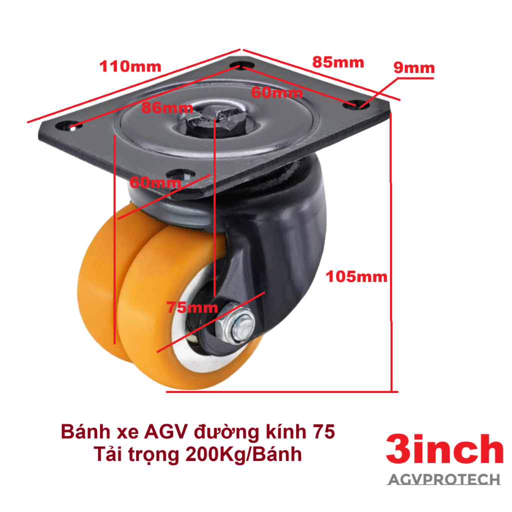 Bánh xe AGV đường kính 75mm- agv caster wheel