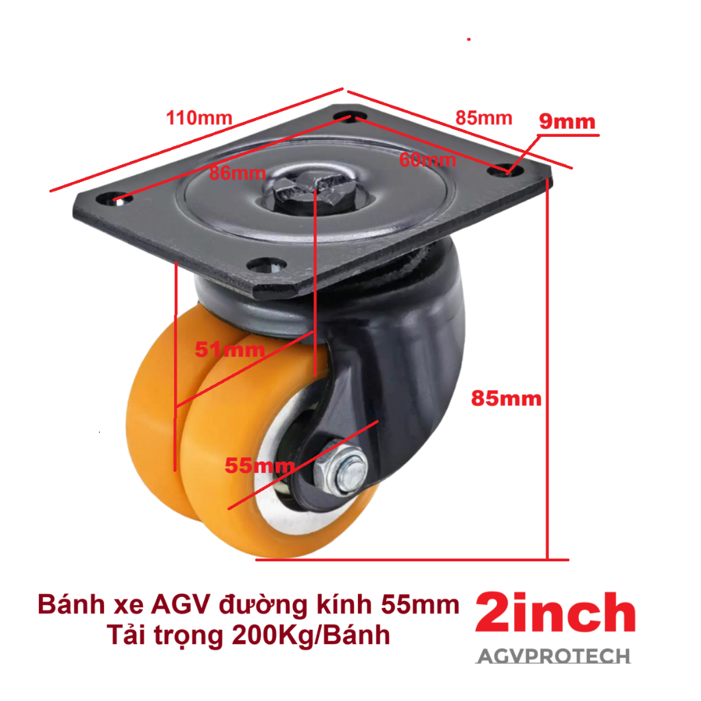 Bánh xe AGV đường kính 55mm- agv caster wheel