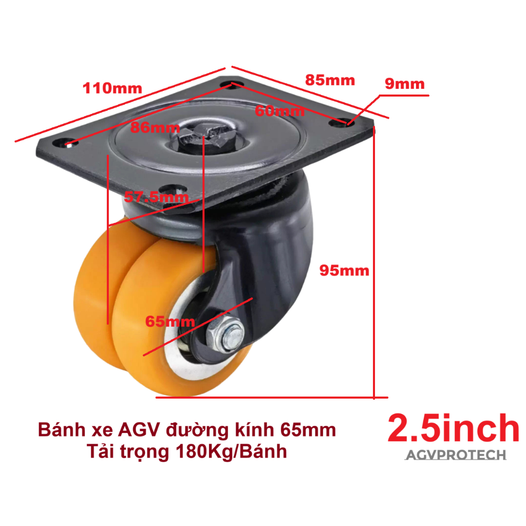 Bánh xe AGV đường kính 65mm- agv caster wheel