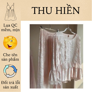  N70- Pijama dài tay bánh bèo nhung bèo tơ - cho nữ Women - Bộ ngủ ấm mặc nhà hàng quảng châu cao cấp 