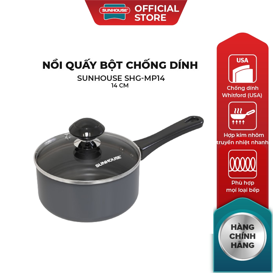 Nồi Quấy Bột Chống Dính SUNHOUSE SHG-MP14X - Đường kính 14 cm - Không dùng trên bếp từ - Hàng chính 