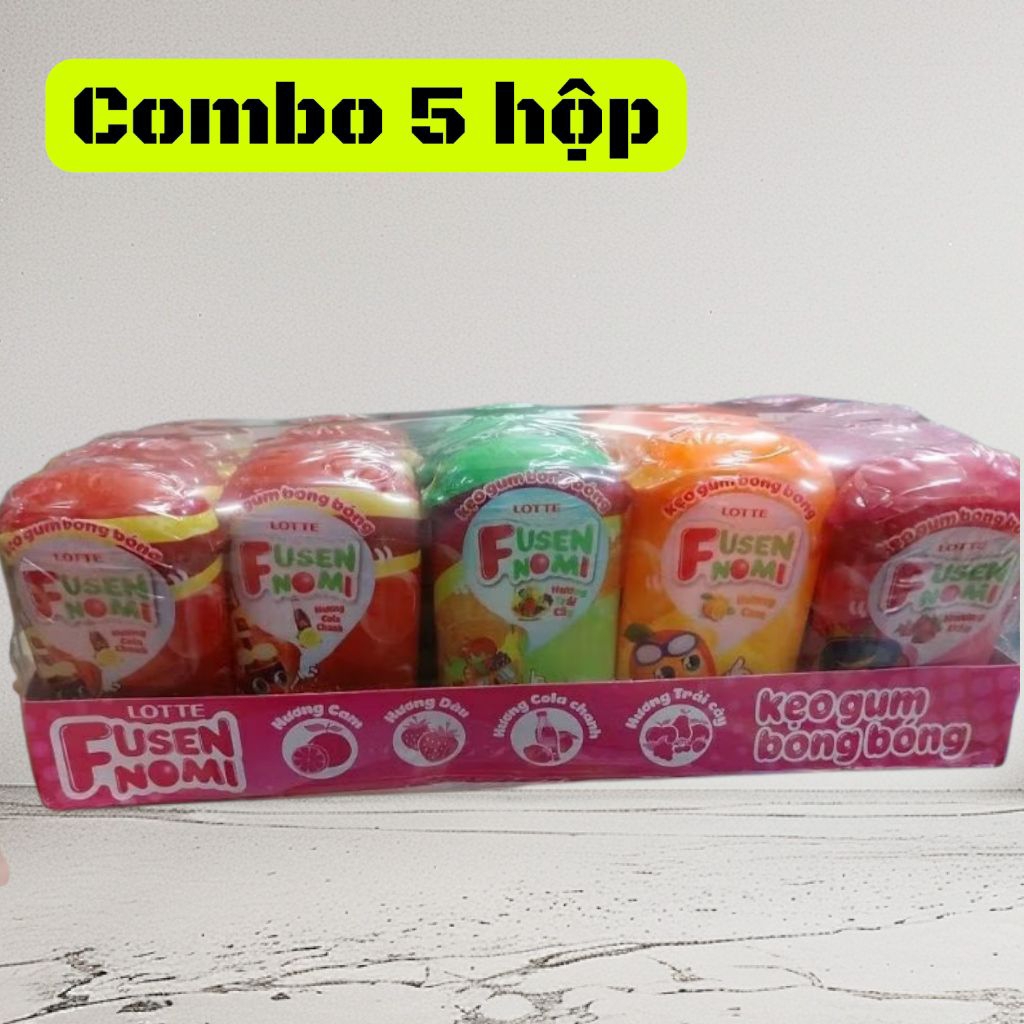 COMBO 5 HỘP KẸO GUM TRÁI CÂY LOTTE FUSEN NOMI ĐỦ MÙI CHO BÉ(CAM,DÂU,CHANH...)