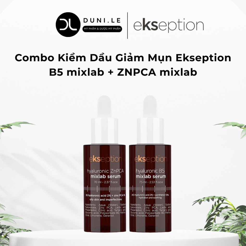 [Ekseption] Combo Kiềm Dầu Giảm Mụn Serum Kẽm ZnPCA  75ml Và Serum Ekseption Hyaluronic B5 75ml | Du