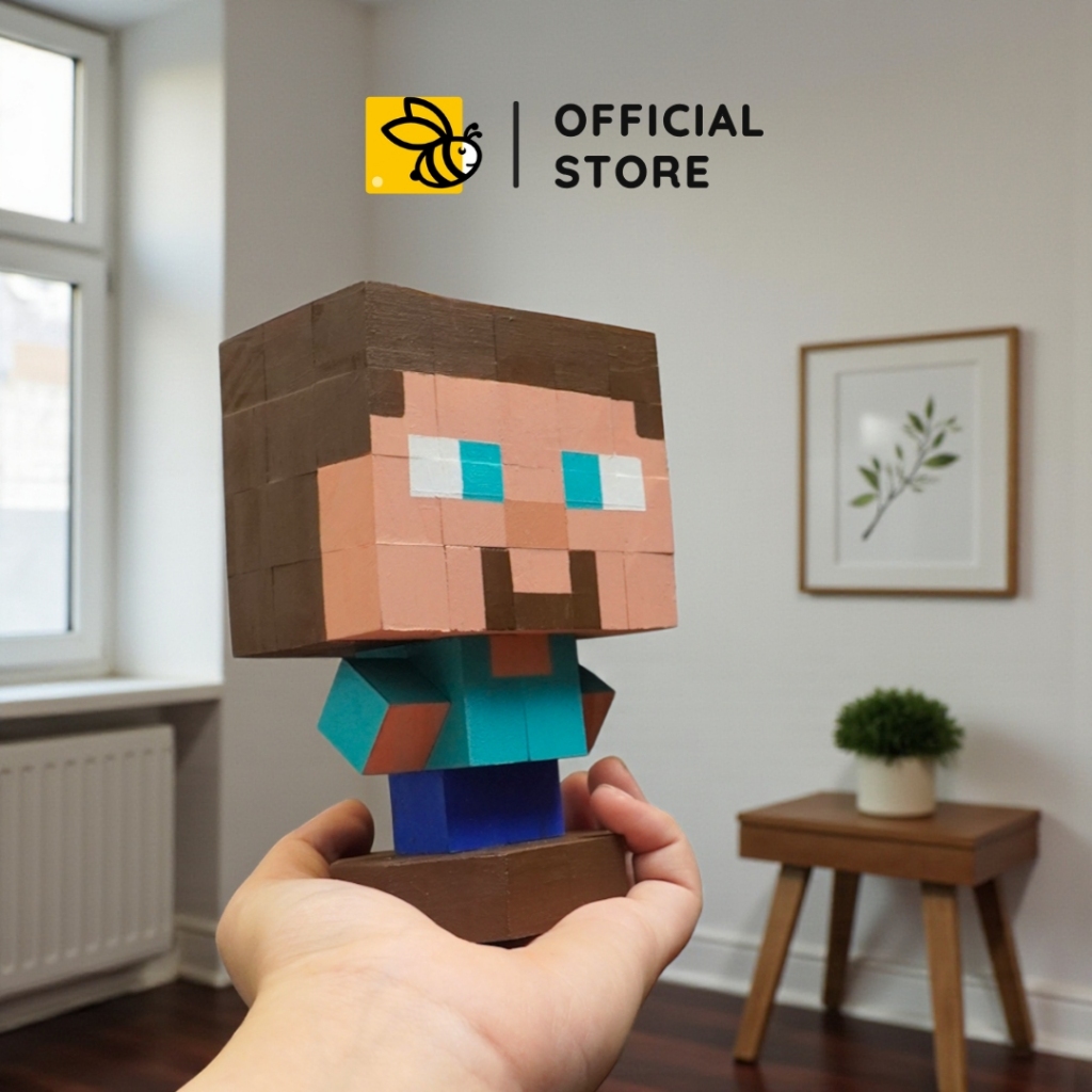 Mô Hình Minecraft: Steve, Alex, Herobrine - Làm Thủ Công, Mô Hình Gỗ, Figure, Pixelart