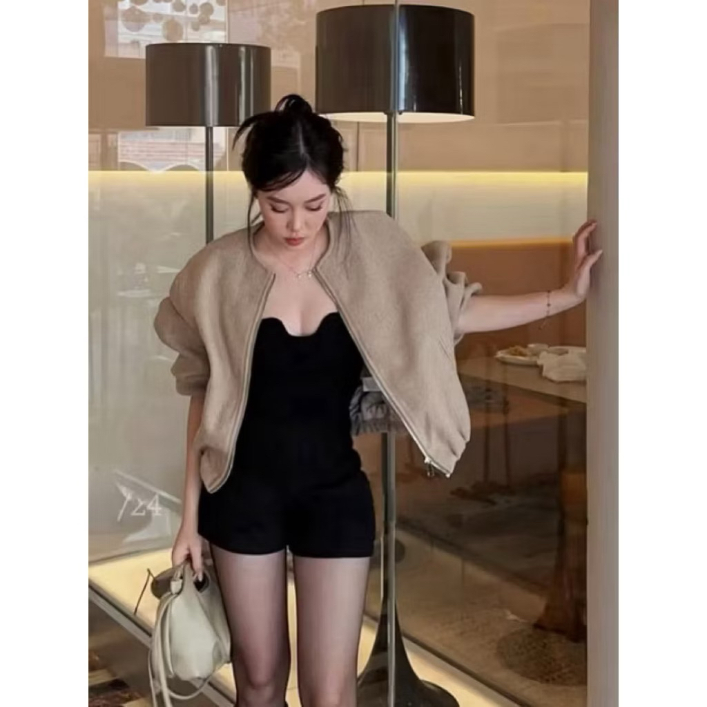 Áo Khoác Dạ Bomber Nữ Dáng Ngắn Basic Khóa Kéo Thời Trang Hàn Quốc Cao Cấp Mùa Thu Đông Golana-Tranc