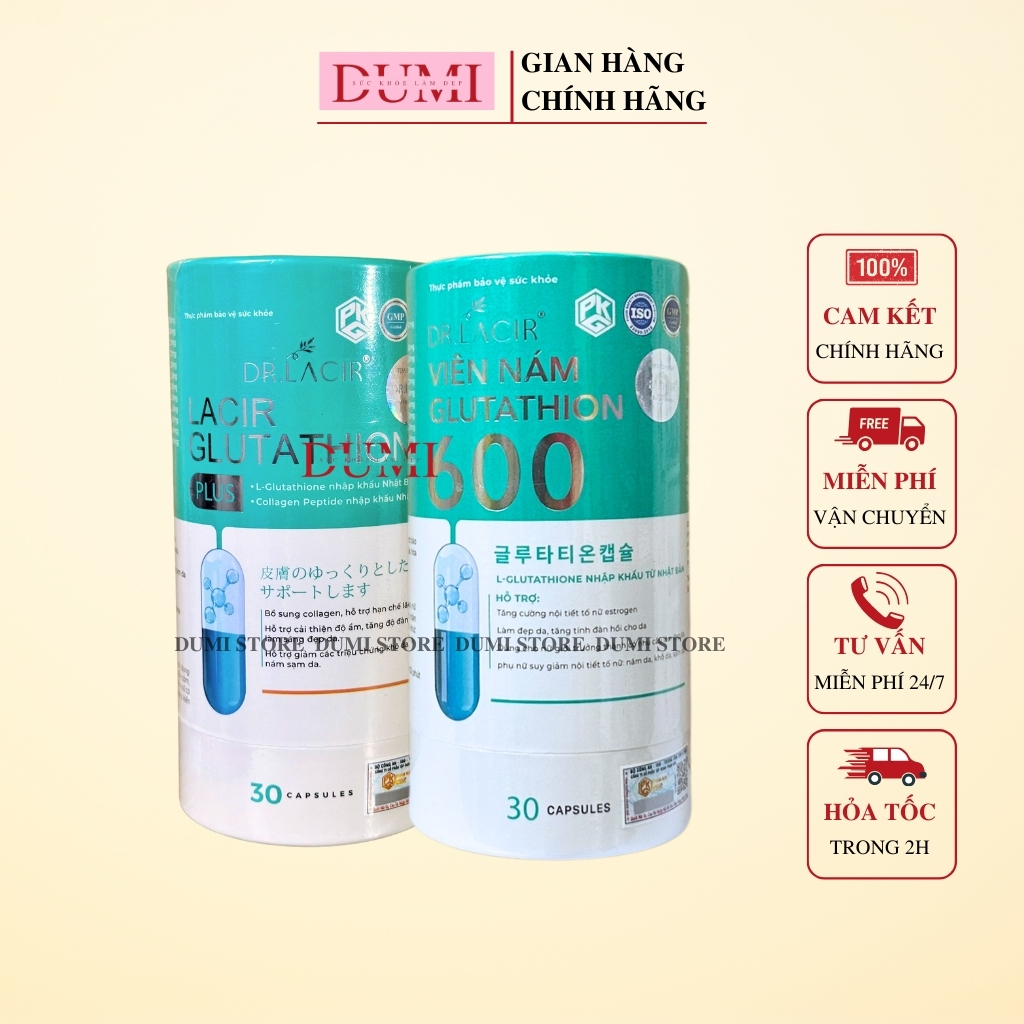GLU 600 - Viên Uống Trắng Da Glutathione 600 và Glutathione Plus Chính Hãng DUMI STORE Trắng Bật Tôn