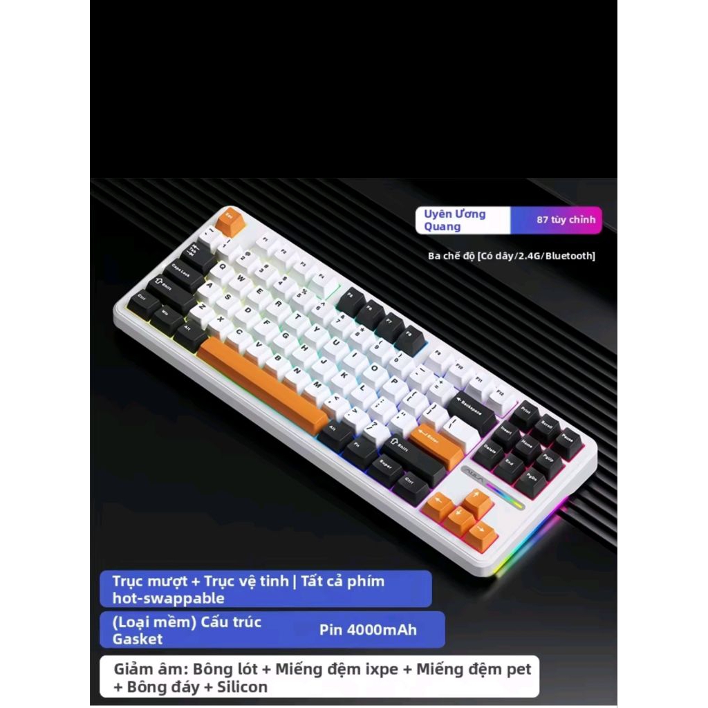 bàn phím cơ không dây Aula F87 3 mode kết nối led RGB