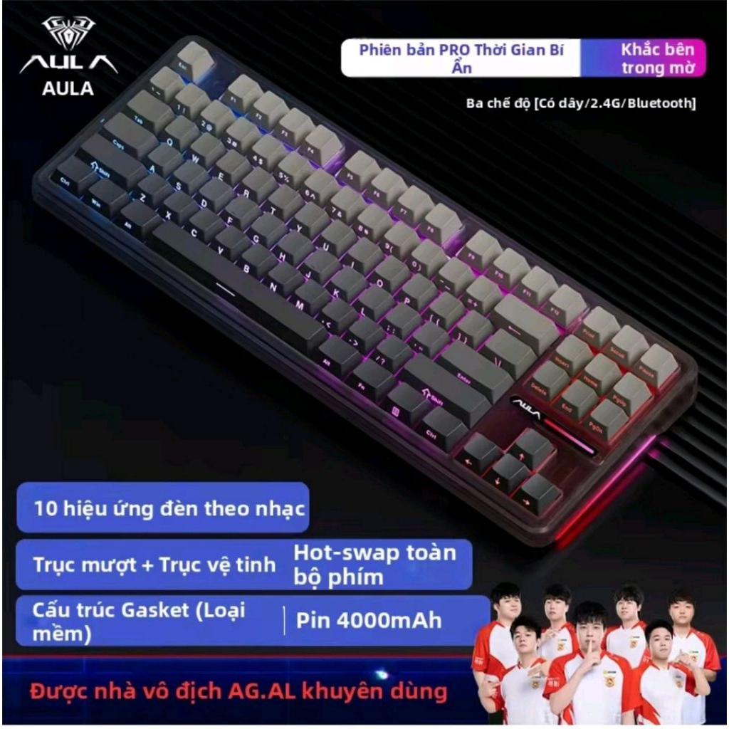 (new) bàn phím cơ không dây Aula F87/ F87 pro/ F87 prov2  3 mode kết nối led RGB