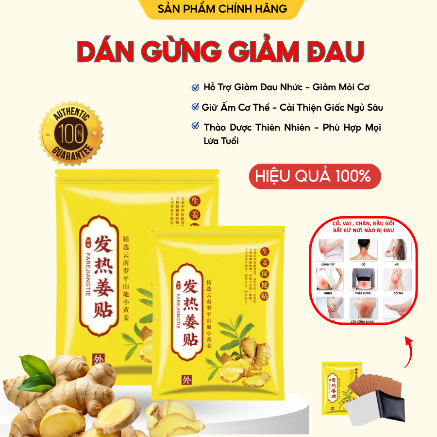 Miếng Dán Gừng Nóng Giảm Đau Vai Gáy, Đau Lưng, Khớp Giảm Tê Mỏi Tay Chân Hiệu Quả An Toàn Cho Da