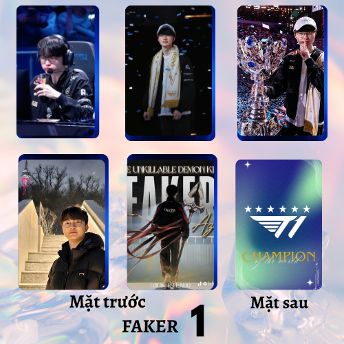 Set 5 card bo góc Faker XINH 2025 T1 -Vô địch CKTG- Liên minh huyền thoại in 1 mặt cán bóng