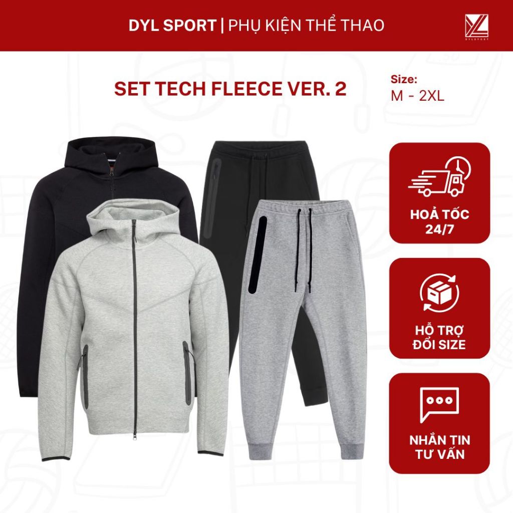 Set Tech Fleece Ver. 2 | Áo nỉ, quần nỉ dày dặn, phong cách basic cho mùa đông