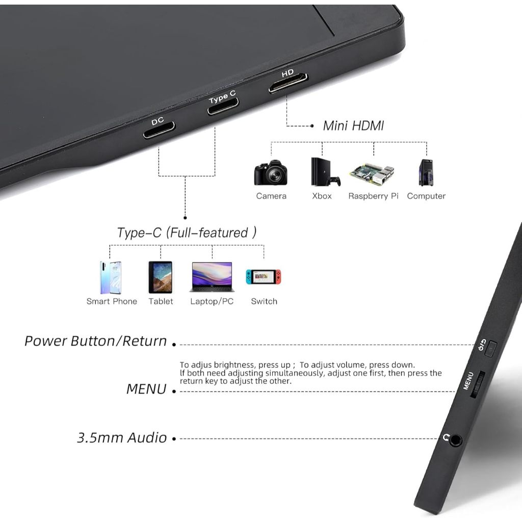 Màn Hình Di Động 14/15.6 Inch Tích Hợp Loa Kép FHD 1080P Tương Thích Laptop Máy Tính Bảng Điện Thoại Ps4 Switch Macbook | BigBuy360 - bigbuy360.vn