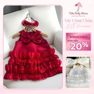  Váy công chúa trắng nhiều tầng đẩm tafta bèo nhiều tầng tặng kèm nơ xinh yêu cho bé gái 