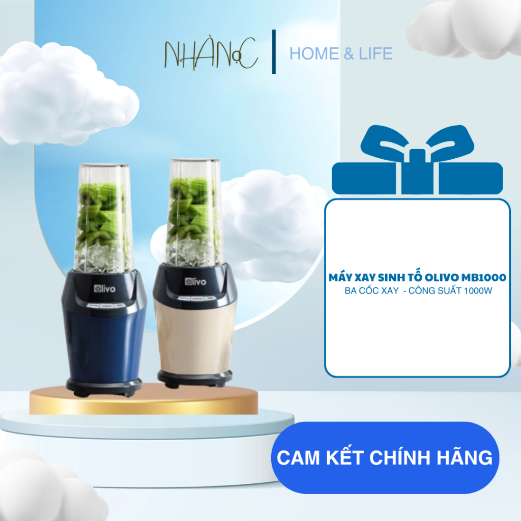 Máy Xay Sinh Tố OLIVO MB1000 Công Suất Lớn 1000W -Ba Cốc Xay Riêng Biệt - Lưỡi Dao Inox -Xay Đá Viên