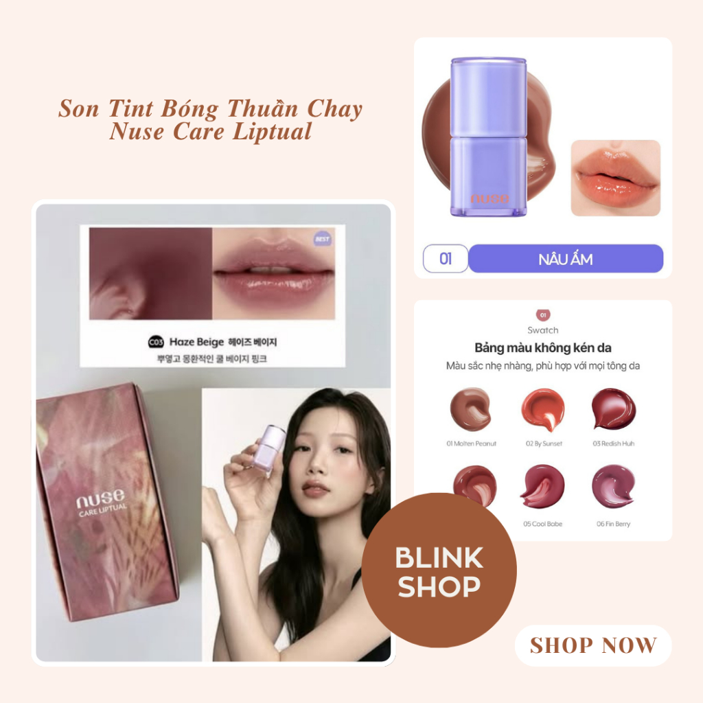 [NUSE Official Store] Son Tint Bóng, Dưỡng Ẩm, Thuần Chay Nuse Care Liptual 4.5g