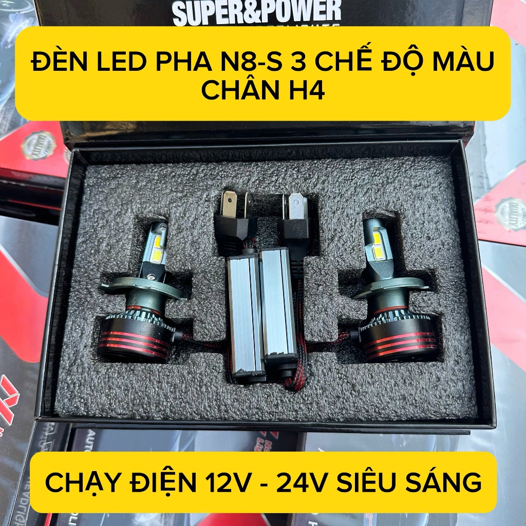 Đèn Led Pha N8S Siêu Sáng 60W Chân H4 3 Chế Độ Màu 12V Đến 24V Lắp Cho Ô tô Xe Máy ( Bảo Hành 12 Thá
