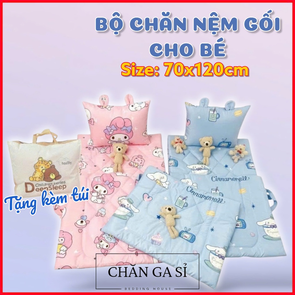 🌜BÉ ĐI HỌC🌜Bộ Nệm Chăn Gối Cho Bé Vải Lyocell Viscose Mềm Mát, Kèm Túi Đựng Canvas_Chăn Ga Sỉ HCM