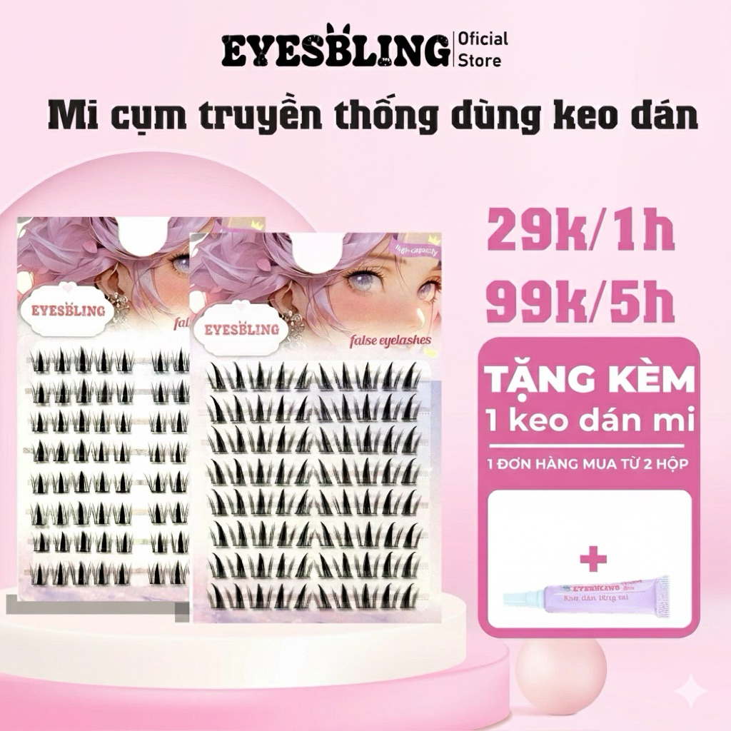 Lông Mi giả EYES-BLING cụm 99k 5 hộp. tặng keo khi đơn mua từ 2 hộp cho mỗi đơn,tái sử dụng được