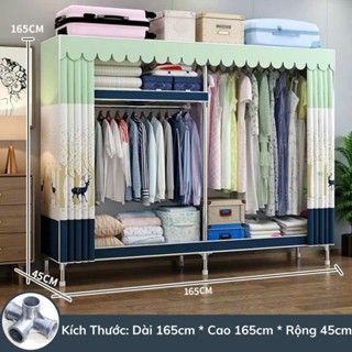  Tủ Quần Áo Tủ Vải Đựng Quần Áo Khung Thép Titan Tủ Treo Đồ Tiện Lợi 3 Buồng Cỡ Lớn Ngang 2m1 Tủ Treo 