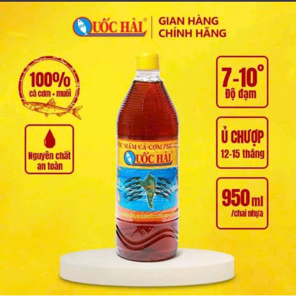 Nước mắm cá cơm Phú Quốc - Quốc Hải chính hãng nguyên chất( Chai nhựa 950ml)