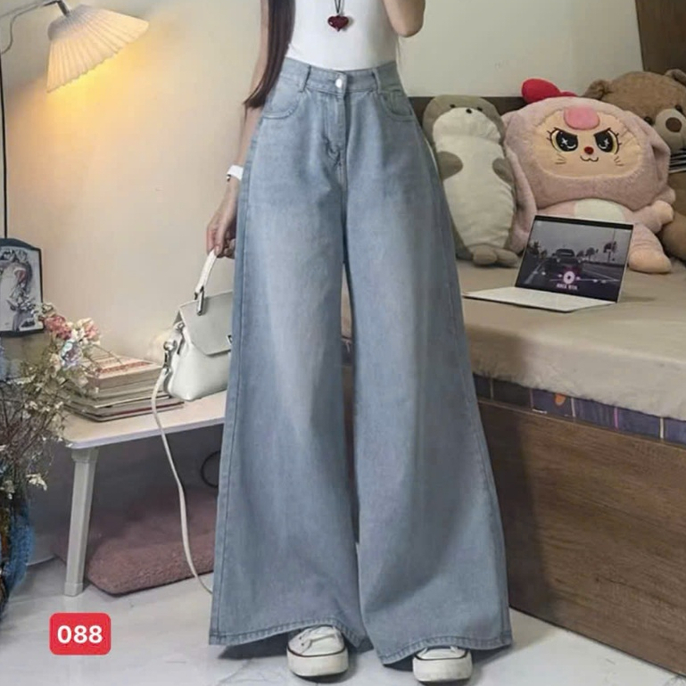 Hỏa tốc (Hcm) Quần jean nữ ống siêu rộng trên dài hơn 100cm, quần baggy cao cấp mẫu mới thời trang B