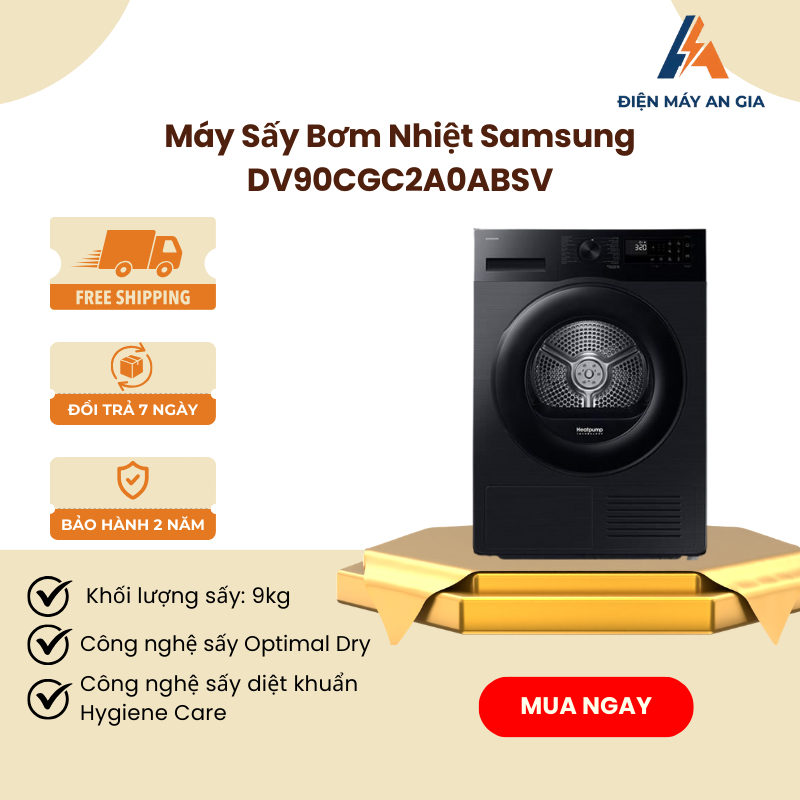 Máy Sấy Bơm Nhiệt Samsung Samsung DV90CGC2A0ABSV – Dung Tích 9 Kg – Công Nghệ Sấy Diệt Khuẩn Hygiene