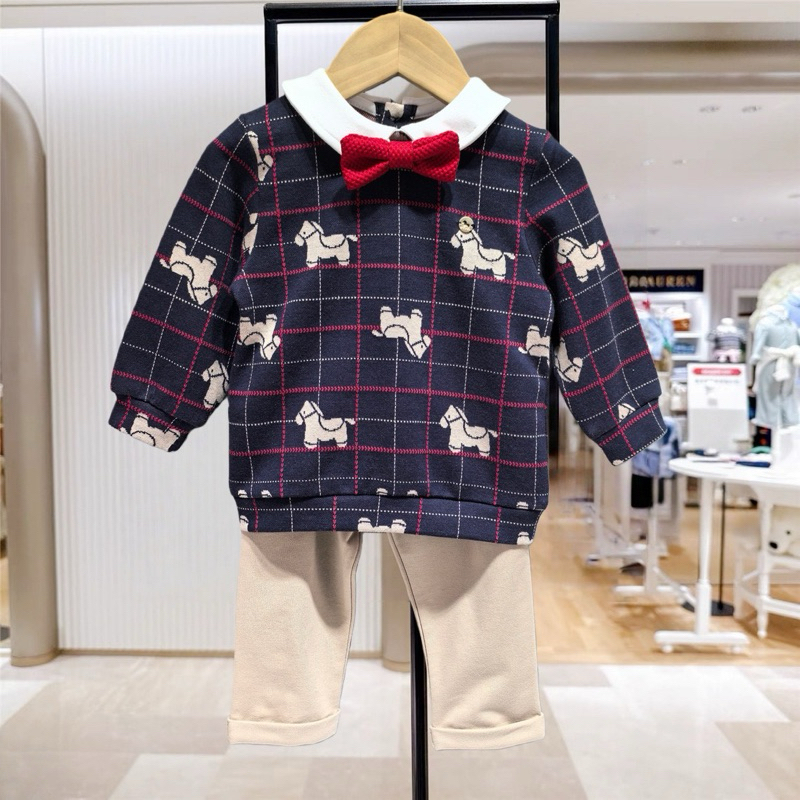 Bộ quần áo dài tay kèm nơ đỏ Ettoi(remake) phong cách hàn quốc cho bé(sẵn 110cm)