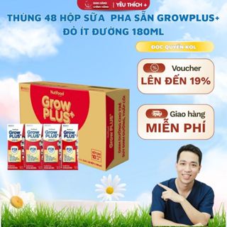 Thùng 48 hộp Nutifood GrowPLUS+ Suy Dinh Dưỡng (Đỏ) Ít đường 180ml