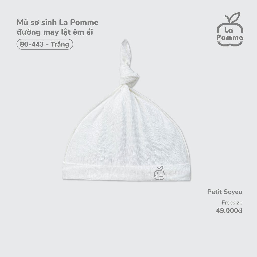 Mũ sơ sinh La Pomme đường may lật êm ái - Sợi Petit Soyeu thoáng mát – Bé trai/gái
