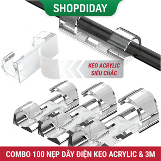  Combo 100 Nẹp Dây Điện Dán Tường Thông Minh Kẹp Cài Dây Mạng Dán Dây Điện Cố Định Keo Acrylic D09 